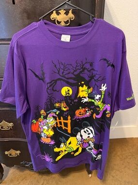 Disney Halloween Purple Graphic Tee with Black Tree Silhouette